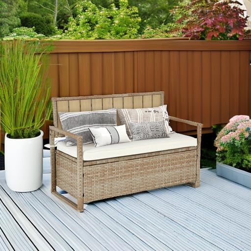 YITAHOME 230 Gal Outdoor Storage Box, XXL All-Weather Wicker Deck Box for Patio Furniture, Cushions, Pool Accessories and Garden Tools - Black