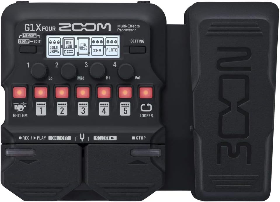 Zoom G1X Four Guitar Effects Processor with Built-In Expression Pedal - 70+ Built-in Effects, Amp Modeling, Looper, Rhythm Section, Tuner + 4x AA Batteries + Instrument Cable + Cleaning Cloth