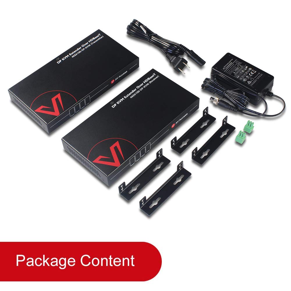 AV Access HDMI USB Extender(HDBaseT) KVM,100m(330ft) 4K 60Hz 1080p 120Hz Over Cat5e/6a,Keyboard+Mouse+HDMI+USB,4 Ports USB2.0, No Signal Loss and Latency, RS232, POE, Independent EDID Management
