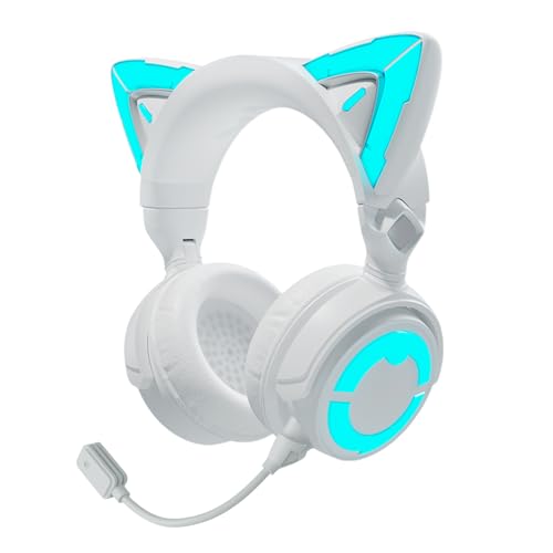 YOWU Cat Ear Headphones 4GS -Wireless Bluetooth Noise Cancelling Headphones, RGB Gaming Headset with Mic & 2.4G USB/Type C Dongle for PC/PS4/PS5/XBOX/Switch