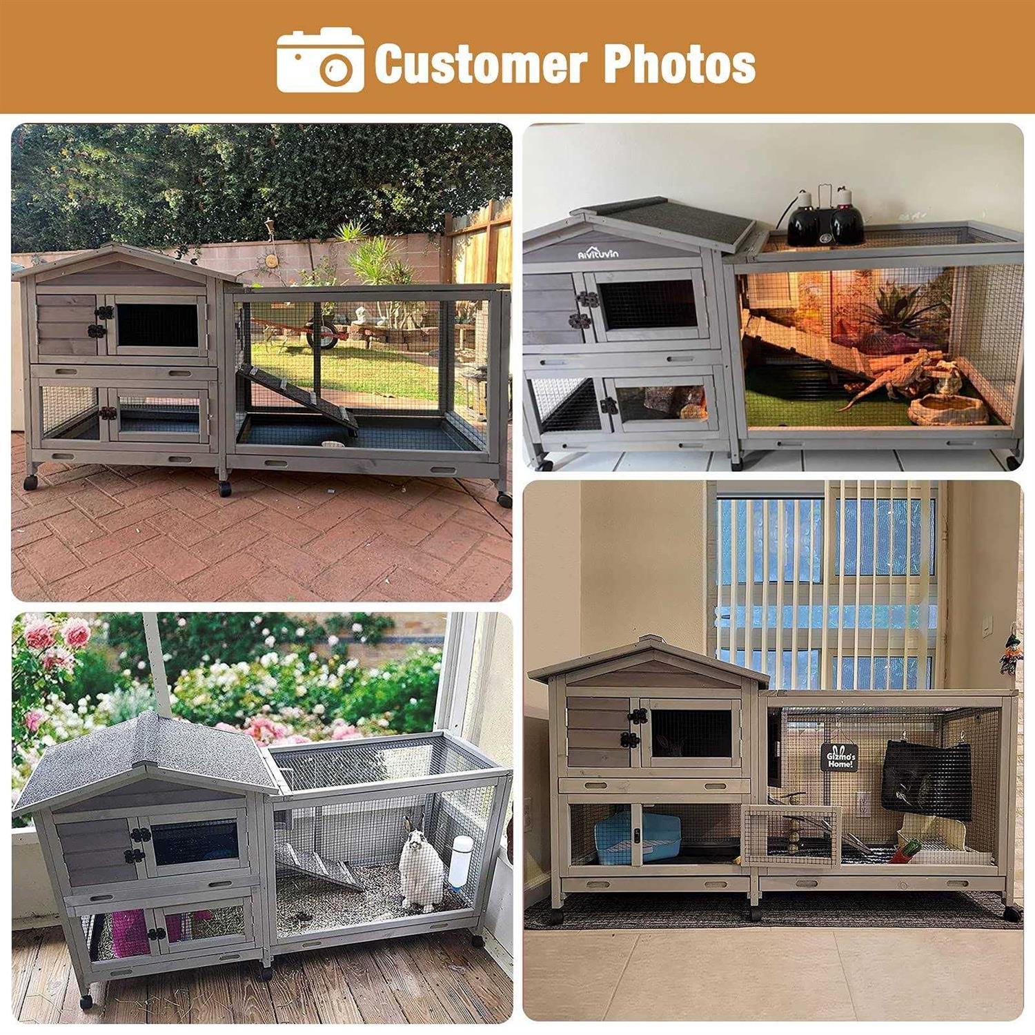 GUTINNEEN Bunny Cage Indoor and Outdoor Rabbit Hutch with Casters Waterproof Roof, Pull Out Tray from Back and Front - Pet Supplies online store