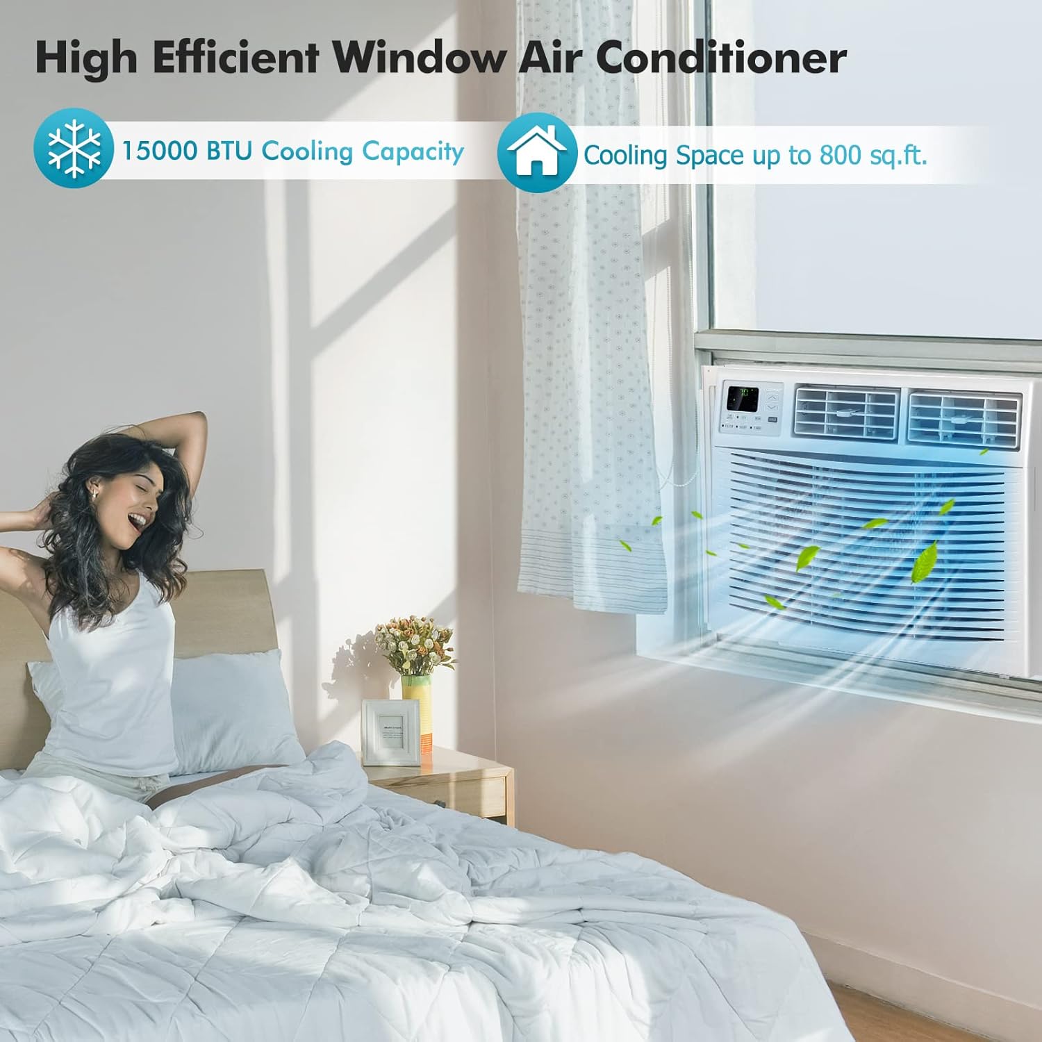 PETSITE Window Air Conditioner 15000 BTU, Window Mounted Window AC Cooling Unit with Remote Control, Cools up to 800 Sq. Ft