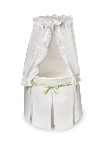 Badger Basket Empress Canopy Bassinet, Rocking Baby Cradle Bed with Mattress, Bedding, and Storage, Round- Ecru/Leaf