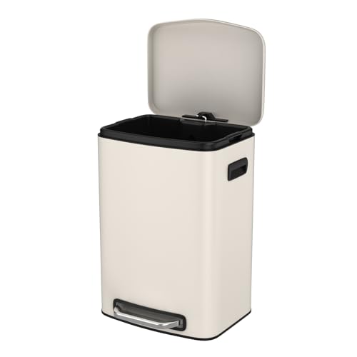 pouseayar Stainless Steel Large Trash Can with Soft Close Lid - Foot Pedal Rectangular Garbage Bin Fingerprint-Proof, and Durable for Kitchen, Home, and Office