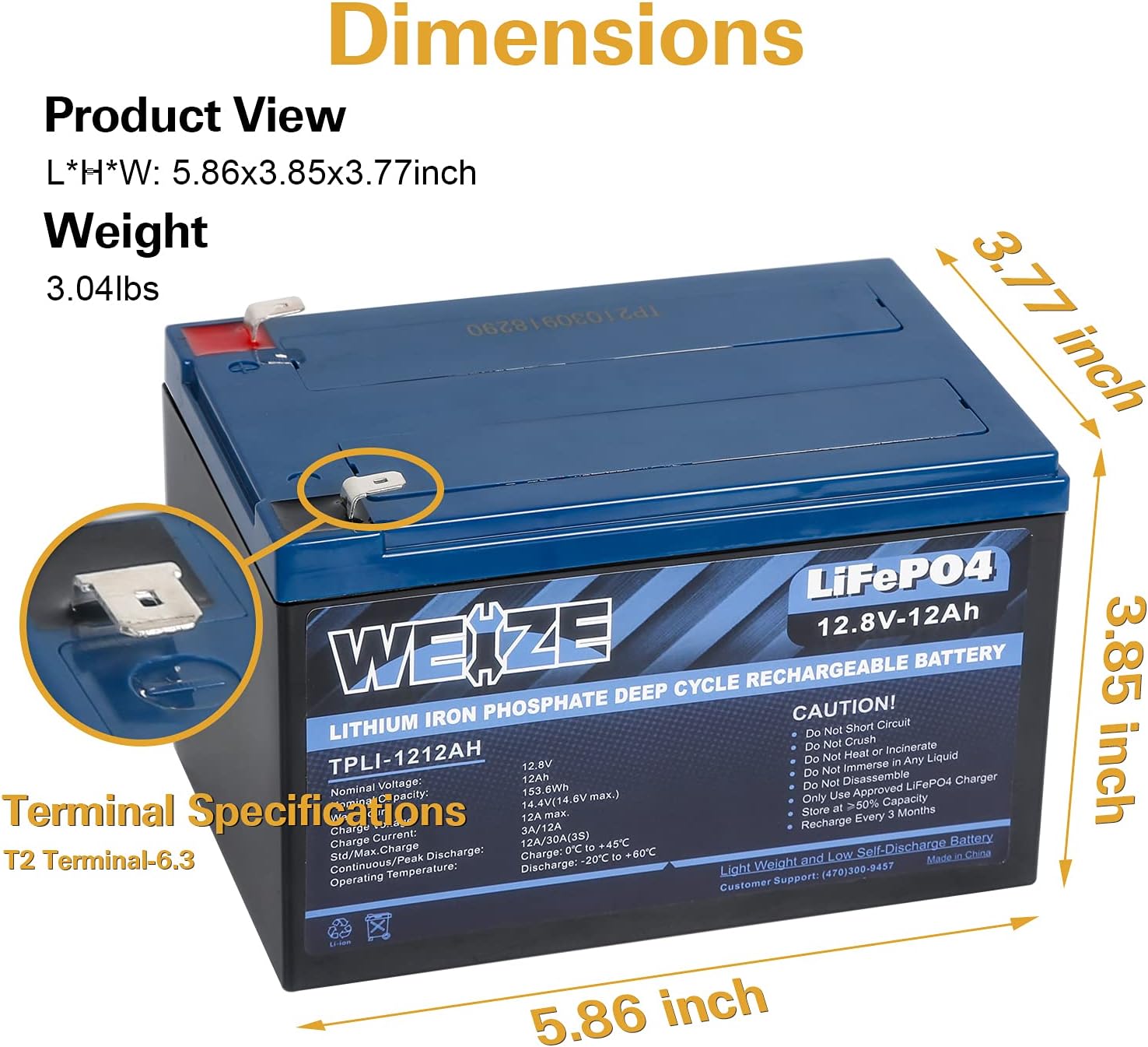 Weize 12V 200Ah LiFePO4 Lithium Battery, Up to 8000 Cycles, Built-in Smart BMS, Perfect for RV, Solar, Marine, Overland/Van, and Off Grid Applications