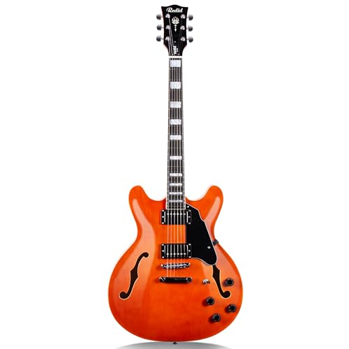 Redid Semi-Hollow Body Electric Guitar RD-100 Jazz Guitar with F-Hole,Maple neck,humbucker Pickups(Brown)