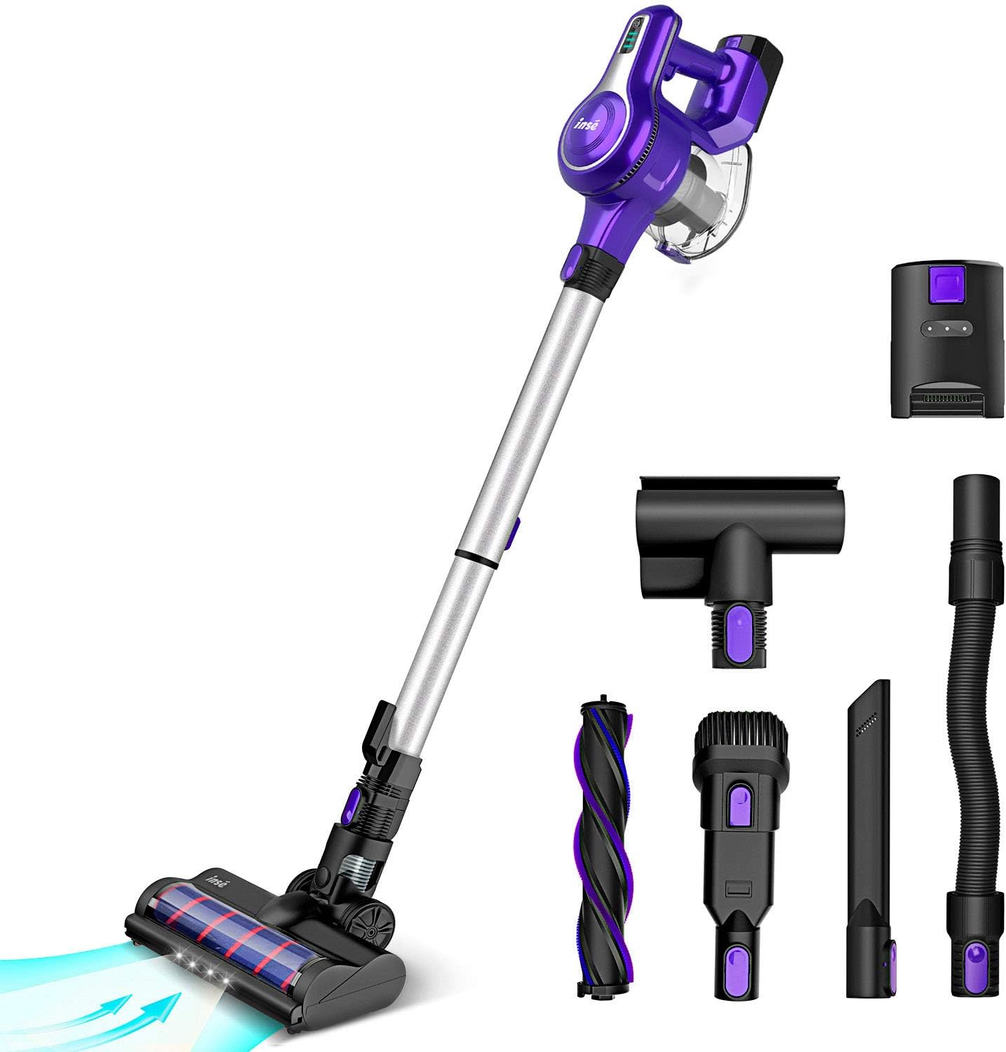 INSE Cordless Vacuum Cleaner, 23Kpa 250W Powerful Suction Stick Vacuum Cleaner, Up to 45min Runtime 2500mAh Rechargeable Battery, 10-in-1 Lightweight Vacuum for Carpet Hard Floor Pet Hair Car, Blue S6