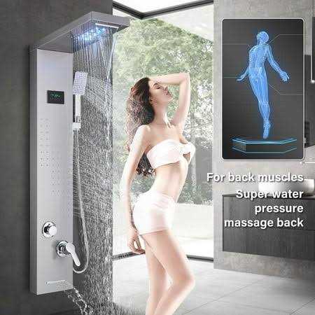 Senlesen LED Shower Panel Tower Massage Body Jet System Rain&amp;Waterfall Stainless Steel - Shop Hardware Tools Online Store