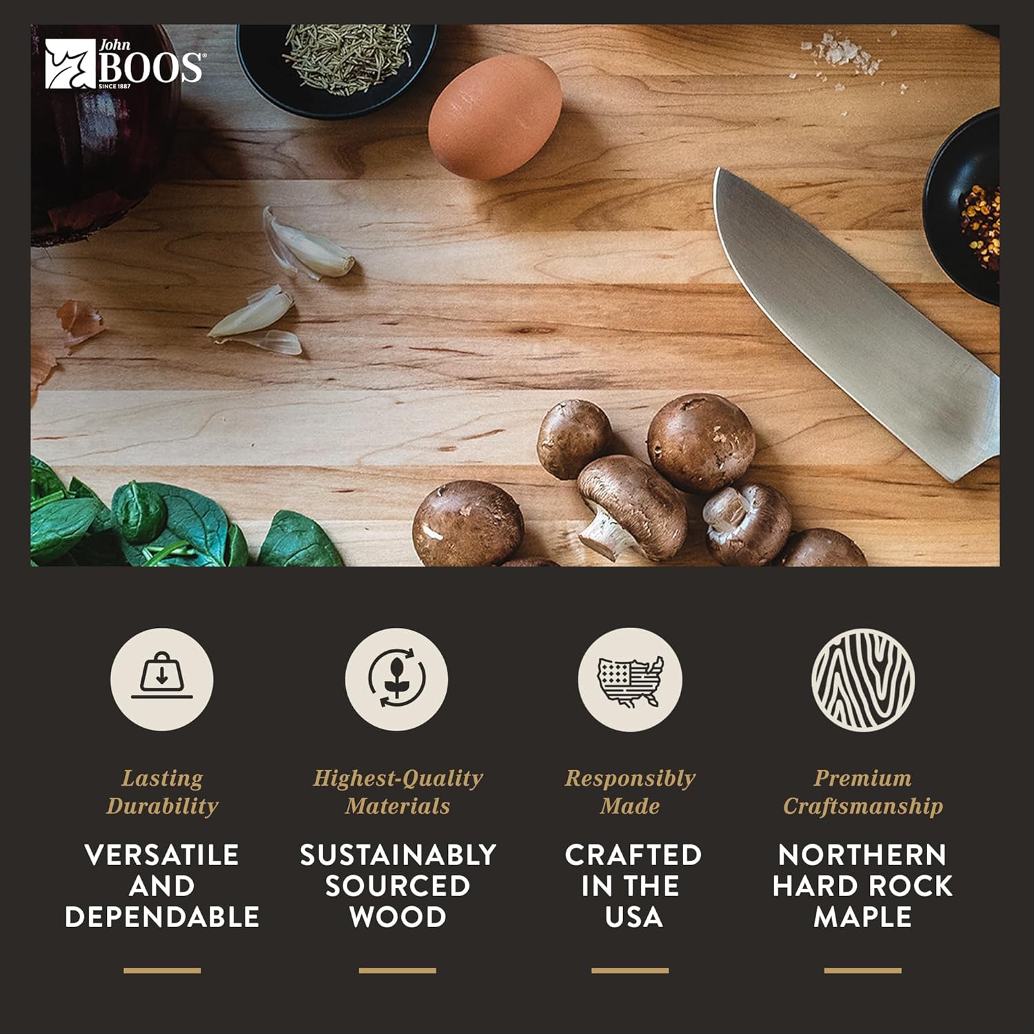 John Boos Boos Block RA-Board Series Large Reversible Wood Cutting Board, 20” x 15” x 2 1/4”, Maple