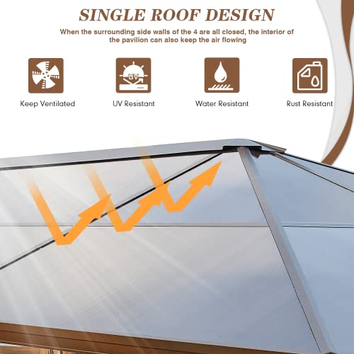 EROMMY 10' x 12' Hardtop Gazebo, Aluminum Frame Gazebos with Galvanized Steel Double Roof, Permanent Outdoor Metal Pavilion with Curtain and Netting for Patio, Lawn, Deck