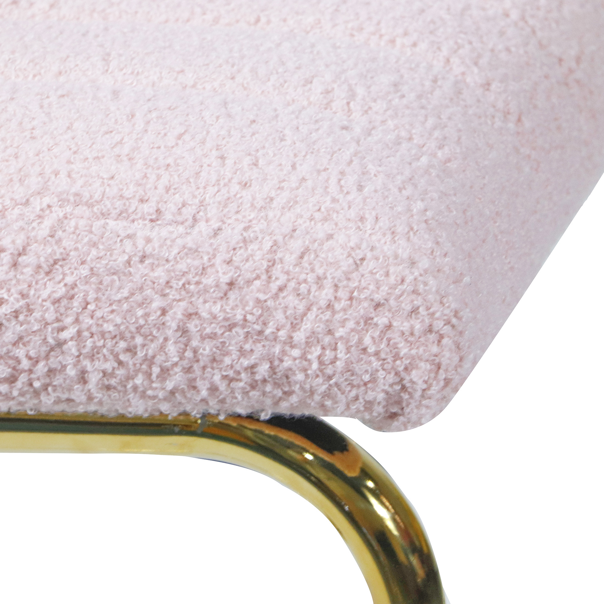 Mid-Century Modern Counter Height Bar Stools for Kitchen Set of 2, Armless Bar Chairs with Gold Metal Chrome Base for Dining Room, Upholstered Boucle Fabric Counter Stools, Pink