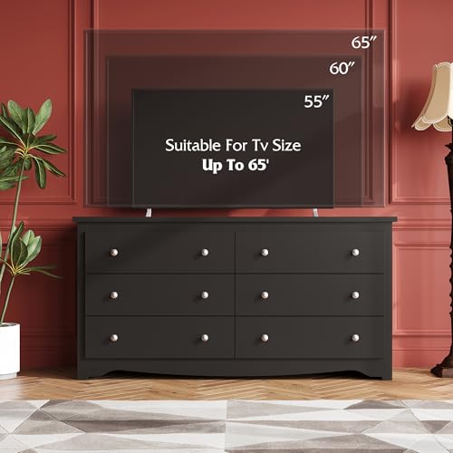 WLIVE Wood Dresser with 5 Drawers, Black Wooden Storage Cabinet, Organizer Drawers for Bedroom, Living Room, Hallway, Measuring 15.75" W * 31.50" D * 45.35" H ﻿