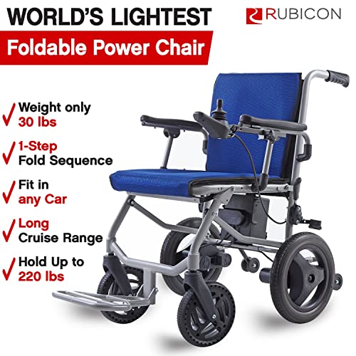 Rubicon DX04 - World Lightest (only 30lbs) Foldable Electric Wheelchair - Travel Size with Detachable Battery - Airline Approved - User Friendly - 10 mi Cruise Range (Model4)