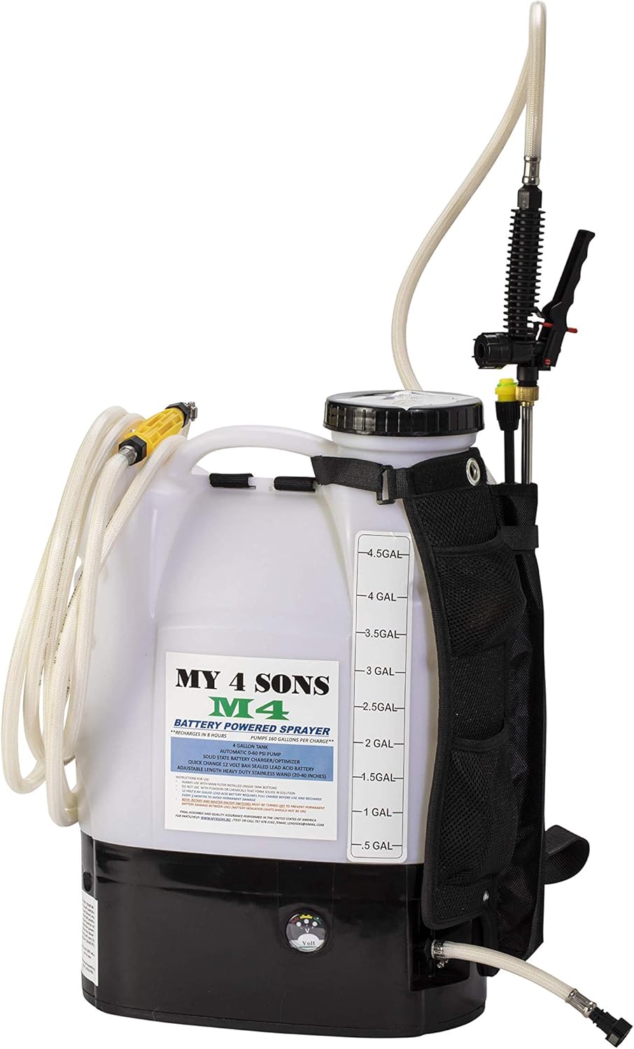 MY4SONS M4 Battery Powered Backpack Sprayer Silver Version (15ft Hose Included)