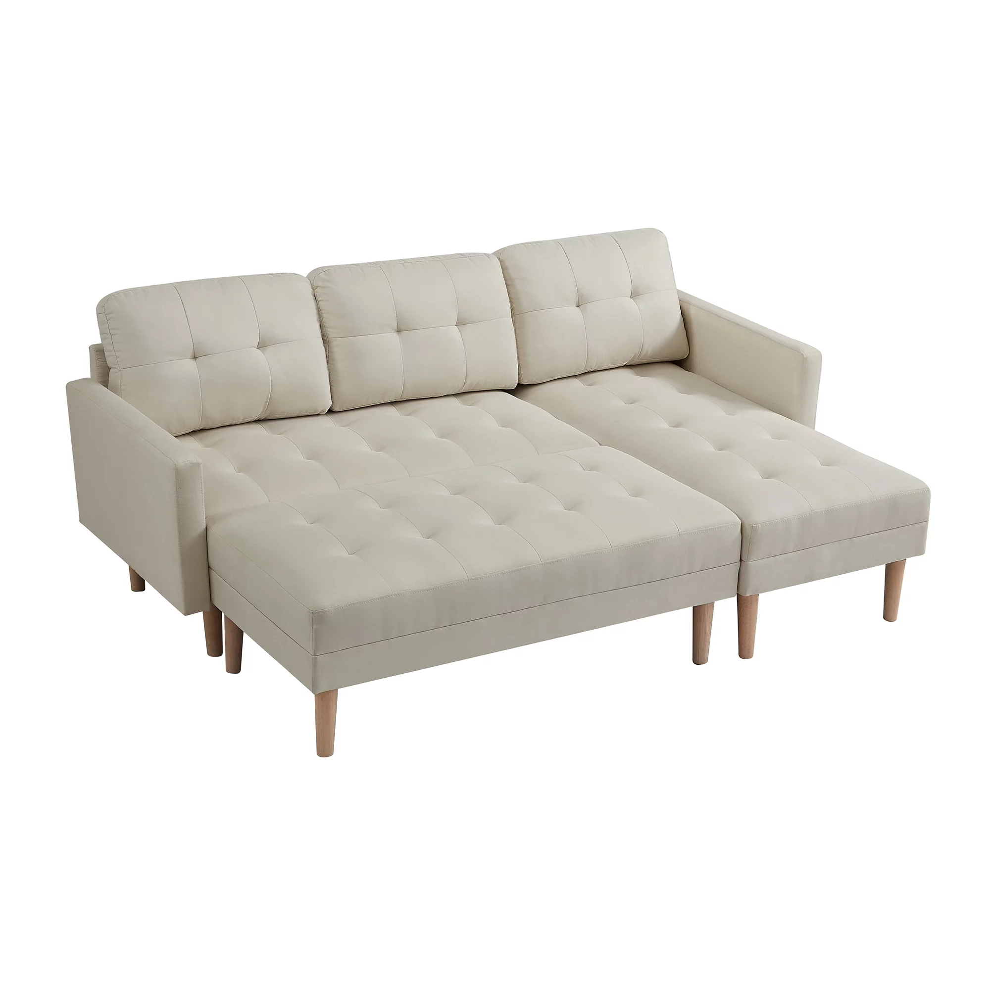 Sleeper Sofa Bed Reversible Sectional Couch with Bench, Modern L Shaped Couch for Living Room,Fabric Beige