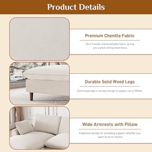 U-Shaped Sectional Sofa Couch, 112" Comfy Deep Seat Cloud Couch with Convertible Ottoman & Chaise, Modern Oversized Modular 5 Seat Sleeper Sofa Set for Living Room Office, Beige White Chenille