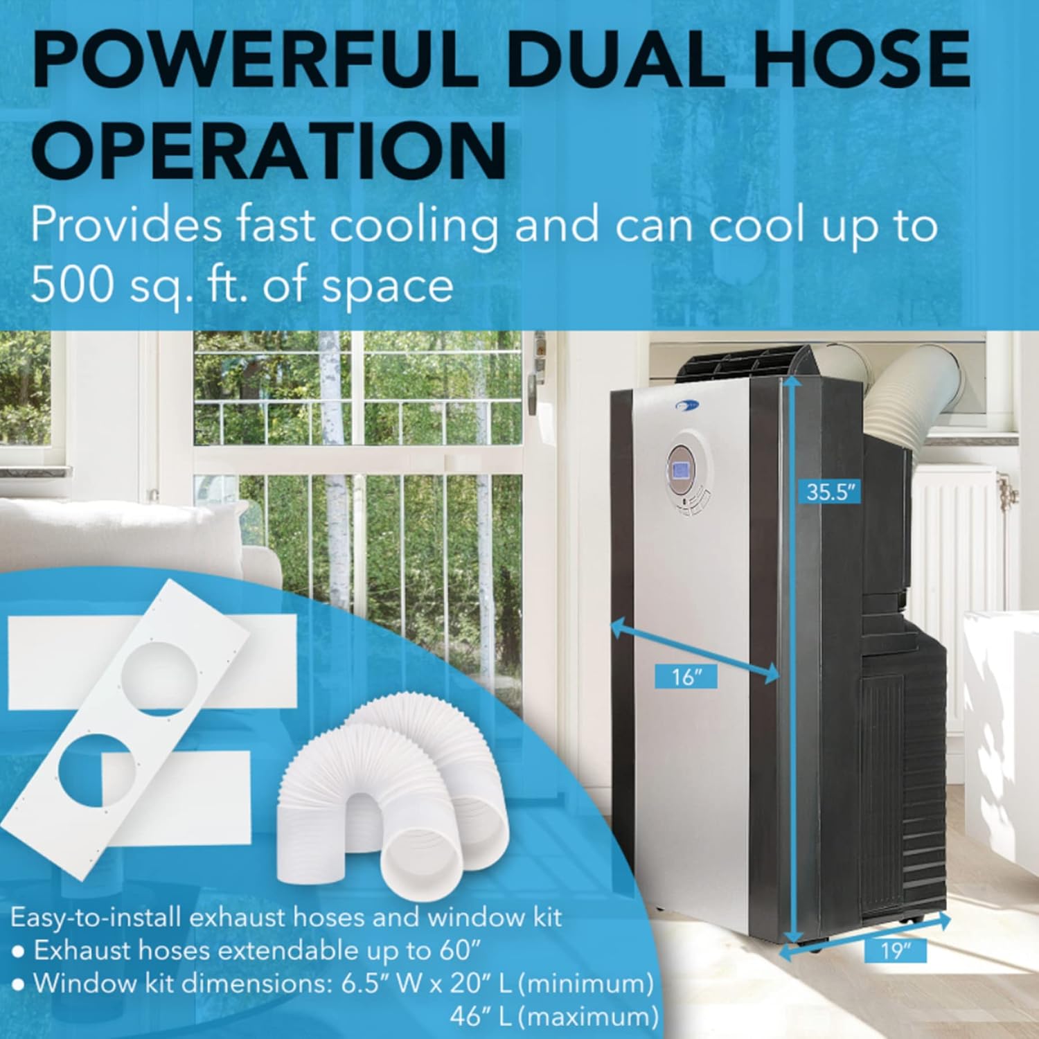Whynter ARC-143MX 14,000 BTU (9,456.1 BTU SACC) Dual Hose Cooling Portable Air Conditioner, Dehumidifier, and Fan with 3M Filter Storage Bag, up to 500 sq ft in Platinum/Black