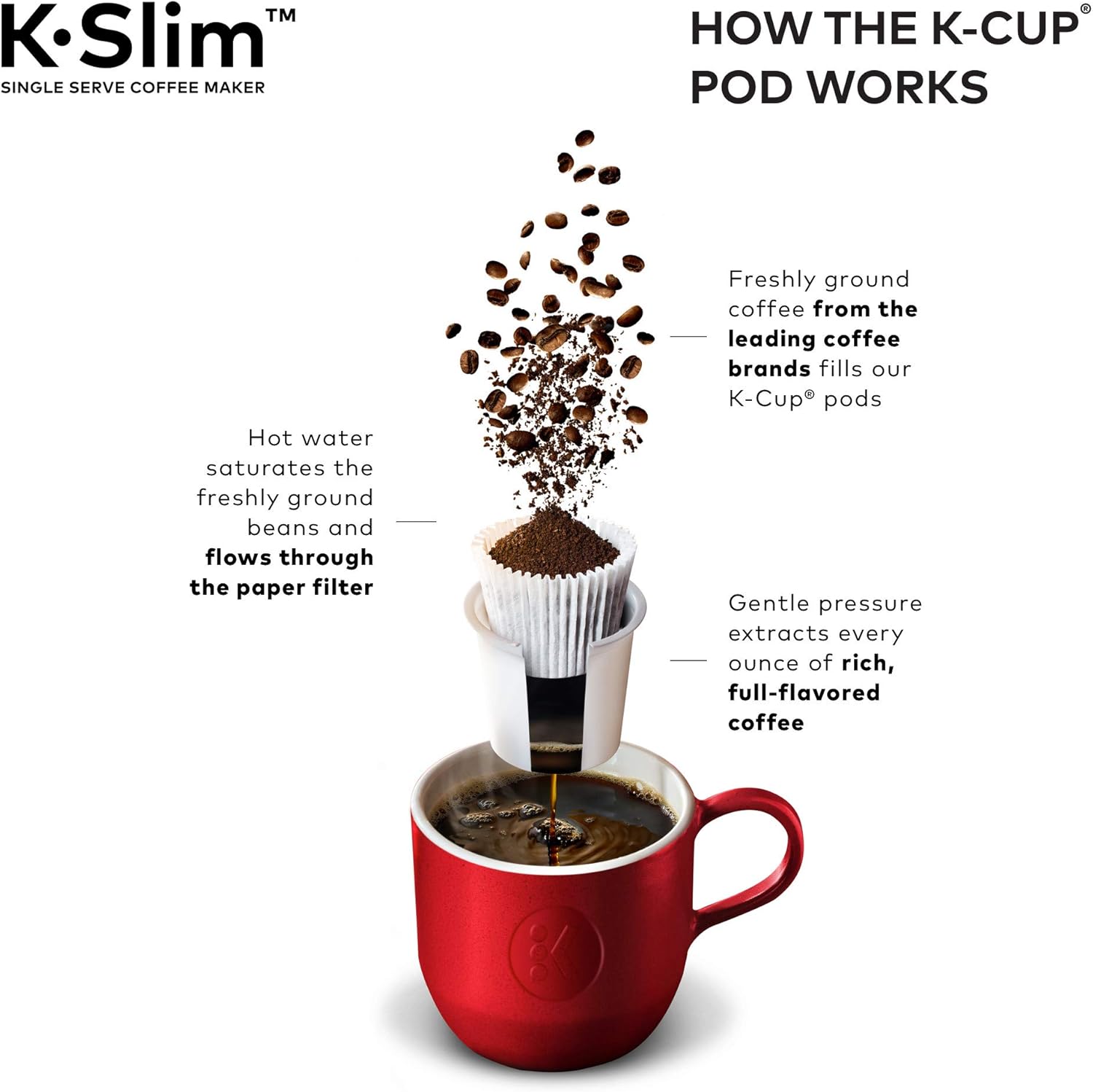 Keurig K-Slim Single Serve Coffee Maker with Folgers Black Silk Dark Roast Coffee, 72 K-Cup Pods