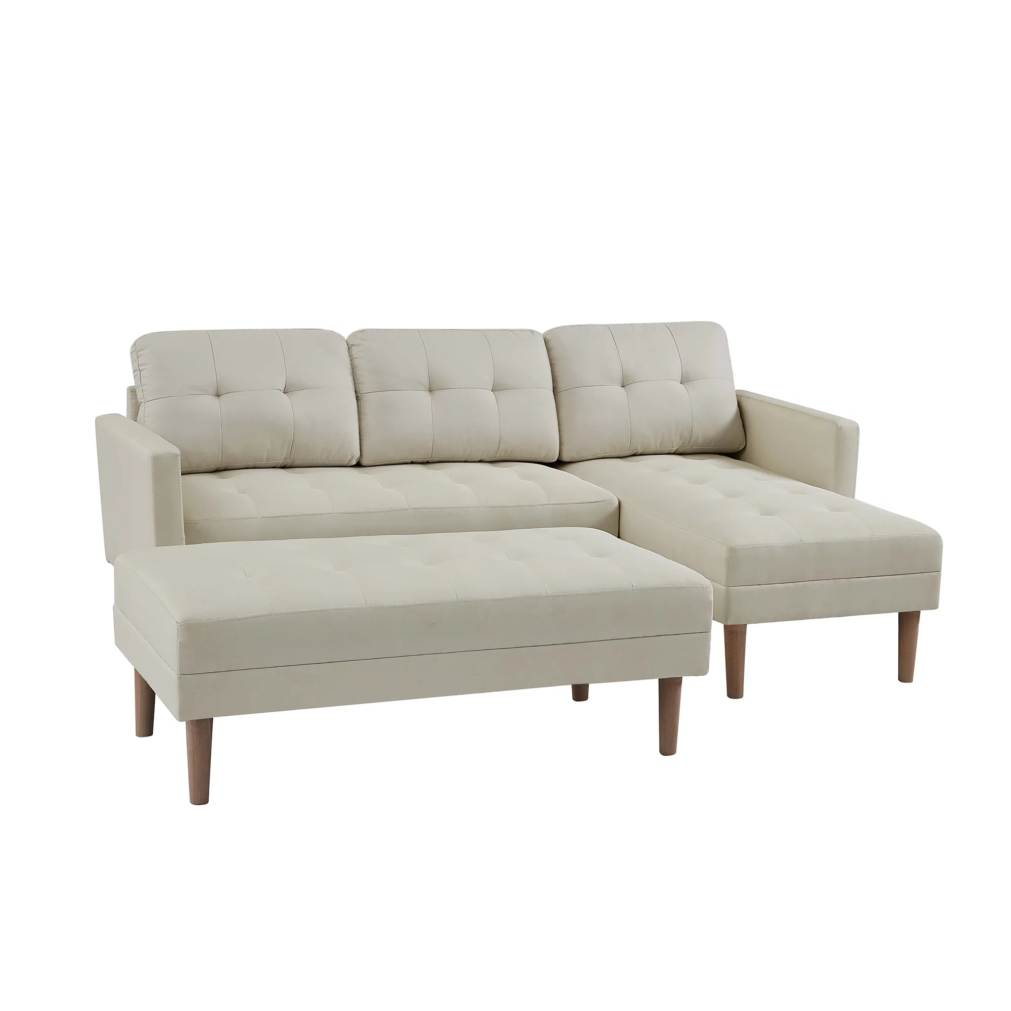 Sleeper Sofa Bed Reversible Sectional Couch with Bench, Modern L Shaped Couch for Living Room,Fabric Beige