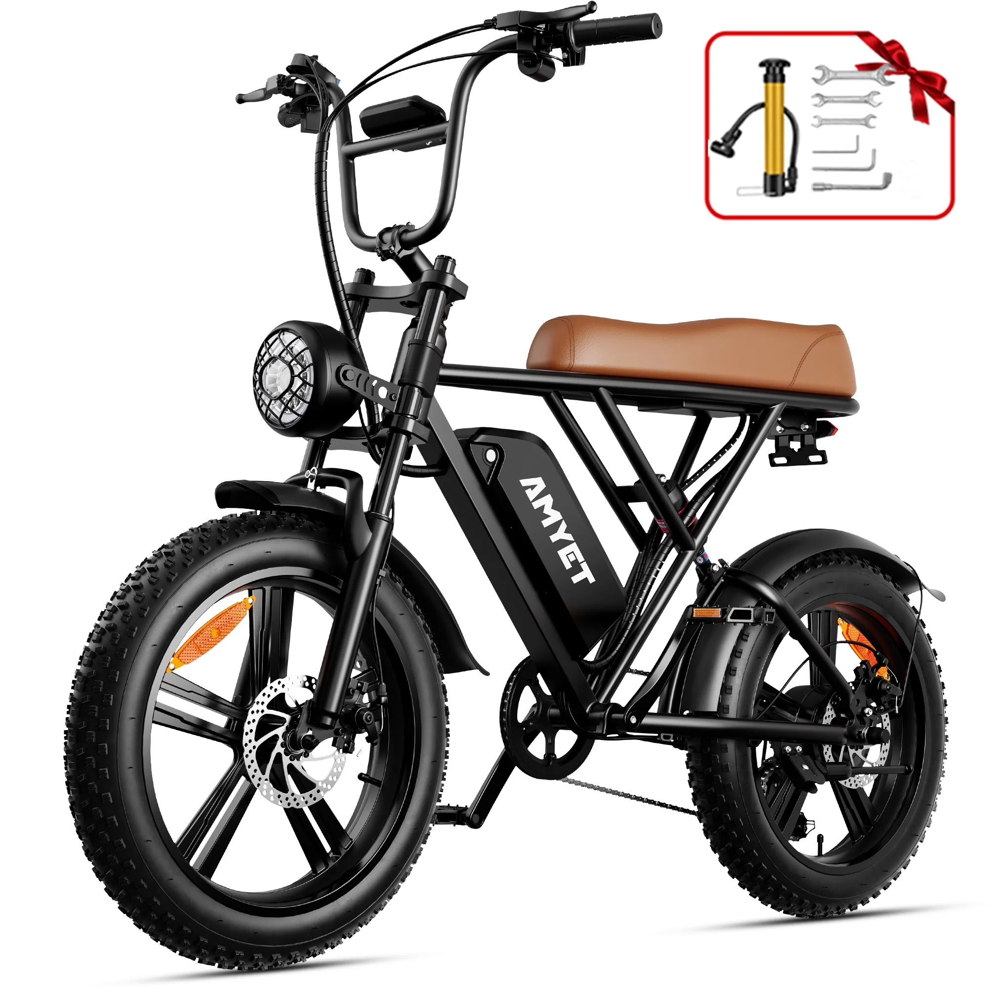 AMYET Electric Bike Adult E Bike E Bicycle Brown UL2849 48V/20Ah Dual Suspension 20" Fat Tire 20MPH & 68 Miles - Curated Treasures Market