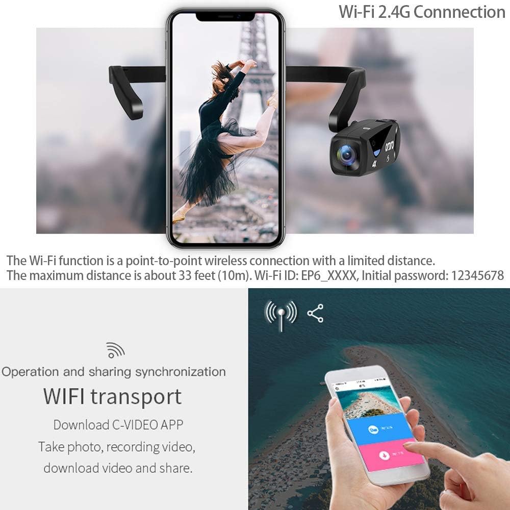 Camcorder 4K Head Mounted Camera ORDRO EP6 Wearable Video Camera FHD 1080P 60FPS Vlog Camera Recorder WiFi Hands-Off Camera Webcam (32GB MicroSDHC U1 Memory Card Included)