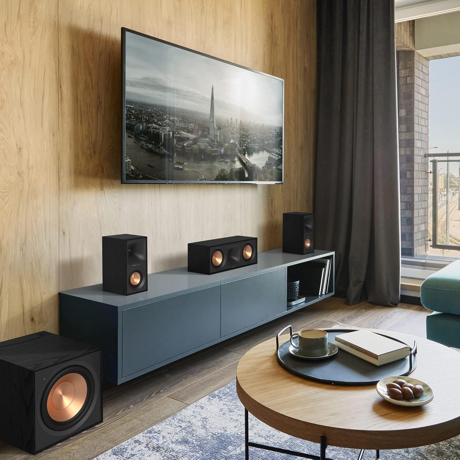 klipsch Reference Next-Generation R-40M Horn-Loaded Bookshelf Speakers with 4” Spun-Copper Woofers for Best-in-Class Home Theater Sound in Black