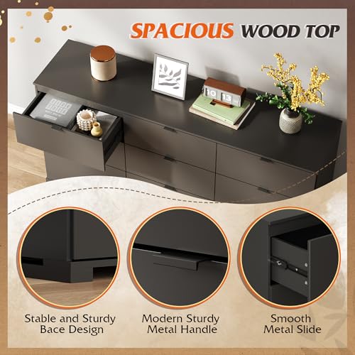 WLIVE Wood Dresser with 5 Drawers, Black Wooden Storage Cabinet, Organizer Drawers for Bedroom, Living Room, Hallway, Measuring 15.75" W * 31.50" D * 45.35" H ﻿