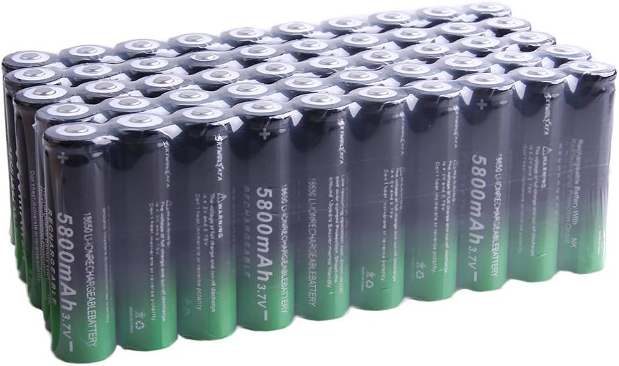 50 Pack Lithium Battery 18650 Rechargeable 5800mAh 20A 3.7V ICR Li-ion 18650 Batteries Button Top 18650 Rechargeable Battery for Camera LED Flashlights Headlight RC Cars, 18 x 65 mm, Green