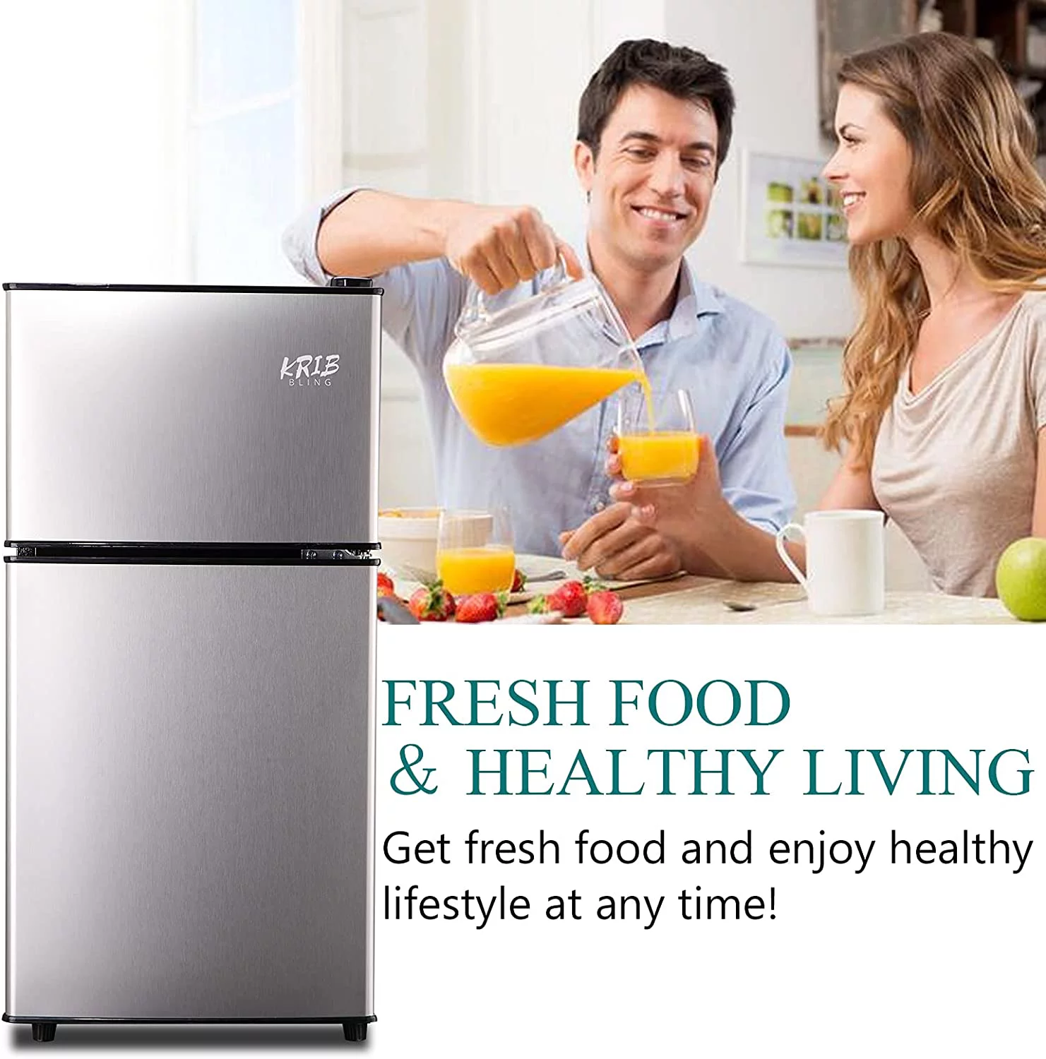 3.5cu.ft Compact Refrigerator Mini Fridge with Freezer, Krib Bling Small Refrigerator with 2 Door