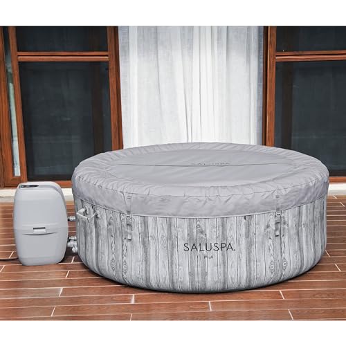 Bestway SaluSpa Cancun AirJet 2 to 4 Person Inflatable Hot Tub, 71 x 26 Inch Round Portable Outdoor Spa with 120 Soothing Jets and Cover, Gray