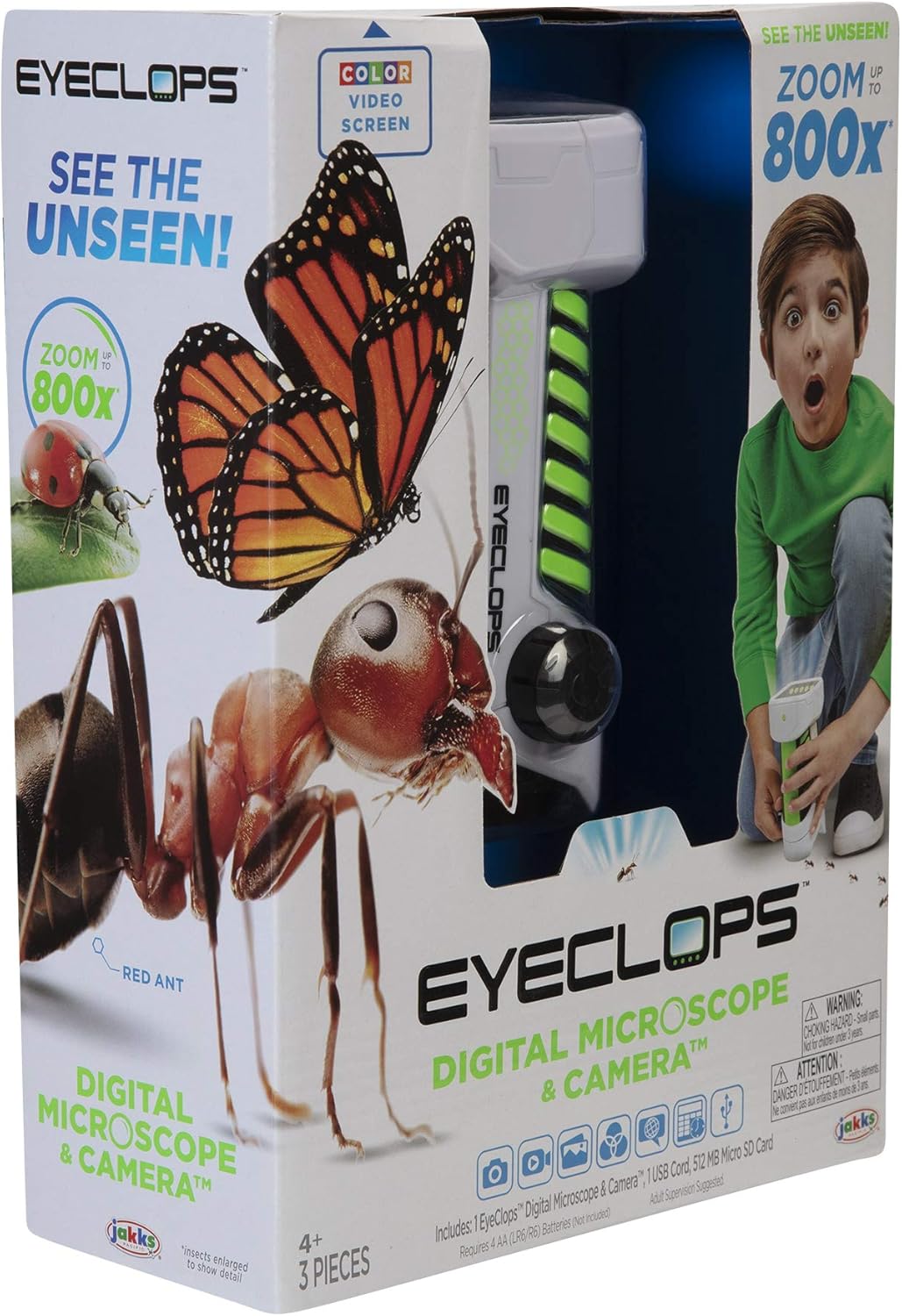 EyeClops Digital Microscope & Camera with built in color screen -800X Zoom- Wireless - Use indoors & outdoors- Take pictures & video - Download to Windows PC & Mac – STEM