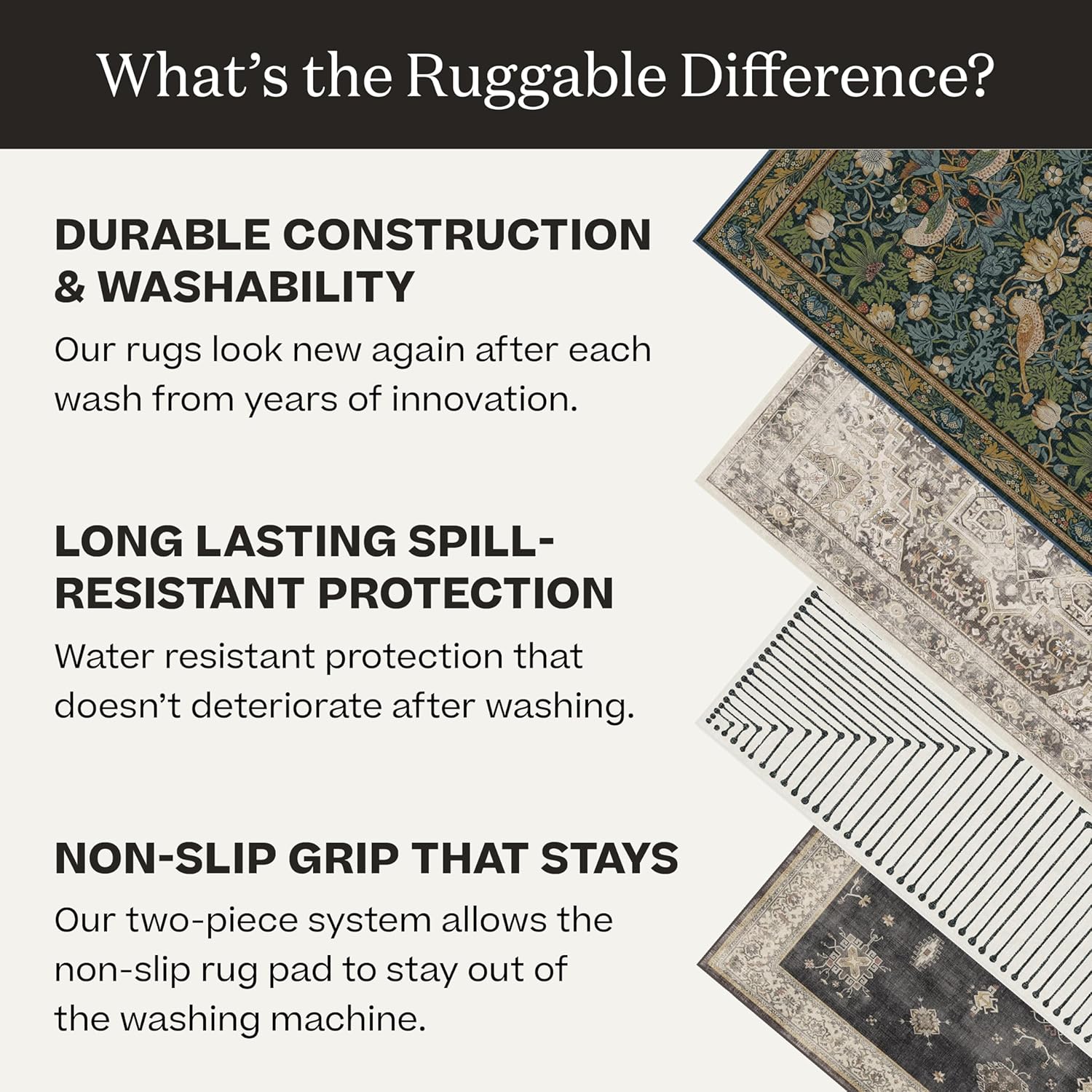RUGGABLE Kamran Washable Rugs 8x10 - Non Slip, Vintage Machine Washable Area Rug, Living Room, Bedroom, Dining Room, Kitchen, Indoor Large Area Rug, Blue Quartz 8'x10' (Standard Pad)