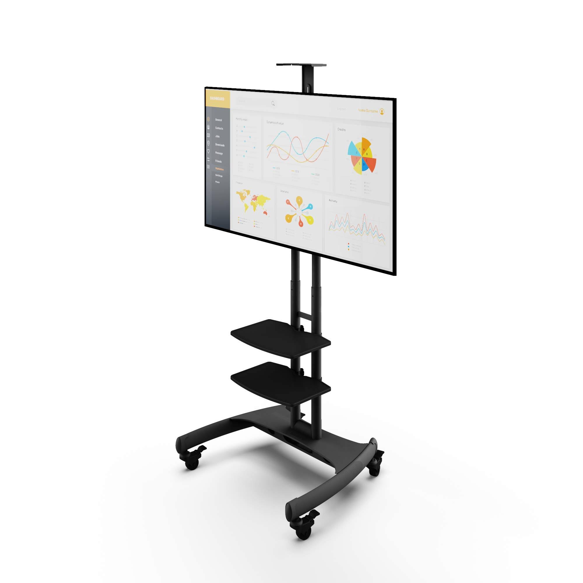 Kanto Mobile TV Mount with Two Adjustable Shelves for 37 inch to 65 inch TVs, Black MTM65PL2