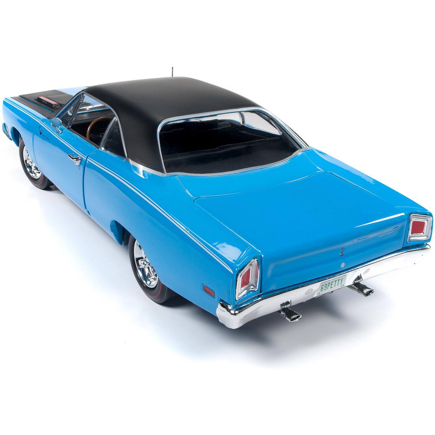 1969 Plymouth Road Runner Hardtop Petty Blue with Black Top and Black Stripes Looney Tunes Class of 1969x22 1/18 Diecast Car by