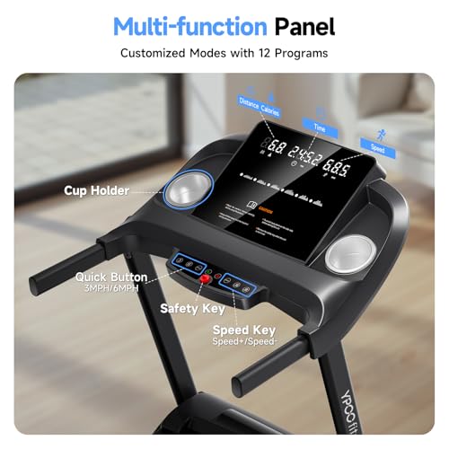 Treadmills for Home with Incline, Auto Foldable Running Treadmills, 8.0 MPH Walking Pad Treadmill with Bluetooth, 300 lbs Weight Capacity Quiet