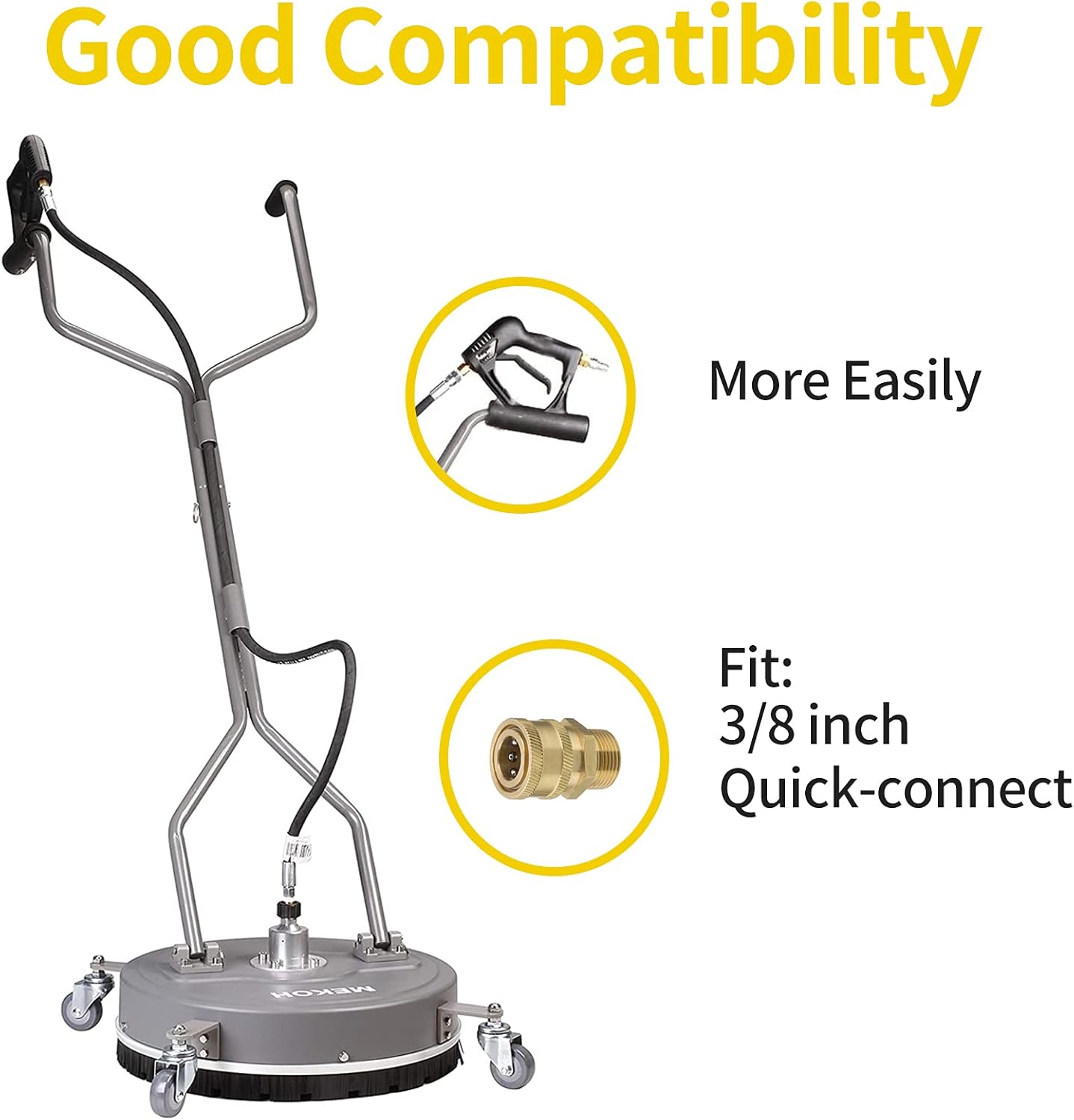 MEKOH Pressure Washer Surface Cleaner 20-Inch, Power Washer Accessories 4000 PSI, Driveway Pressure Washer Attachment with 3/8 Inch Quick Connect, 3 GPM for Sidewalks