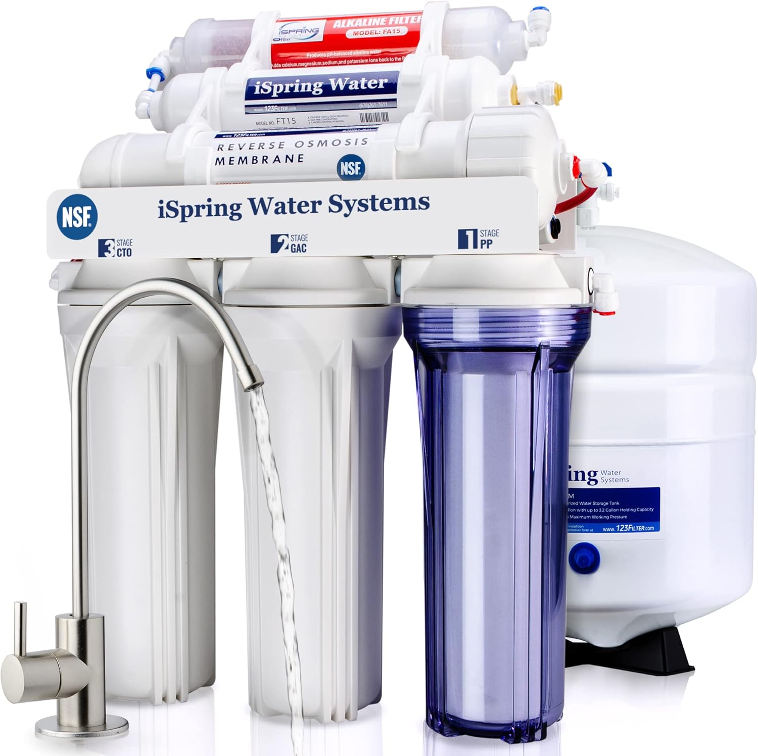 EXPRESS WATER UV Reverse Osmosis Water Filtration System & iSpring RCC7AK, NSF Certified 75 GPD, Alkaline 6-Stage Reverse Osmosis System