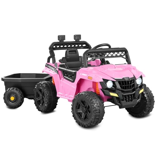 Best Choice Products Kids 12V Electric Ride On UTV Car and Trailer w/Parent Control, LED Lights, 2 Speeds, Bluetooth - Black