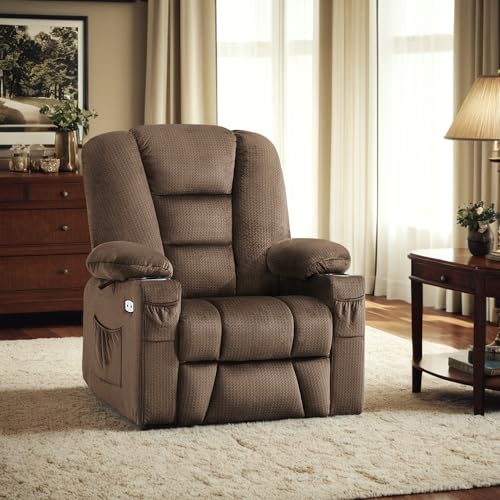 MCombo Small Power Lift Recliner Chair with Massage and Heat for Petite People, Cup Holders, USB Ports, Side Pockets, Fabric 7569 (Small-Regular, Brown)