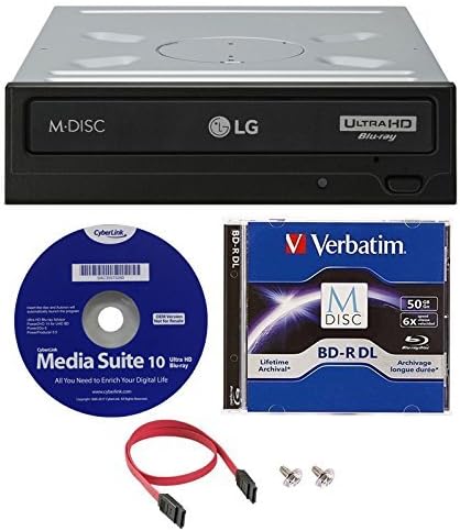 LG WH16NS60 16x Internal Blu-ray BDXL M-Disc Drive (with Ultra HD 4K Playback) Bundle with Cyberlink Software and SATA Cable