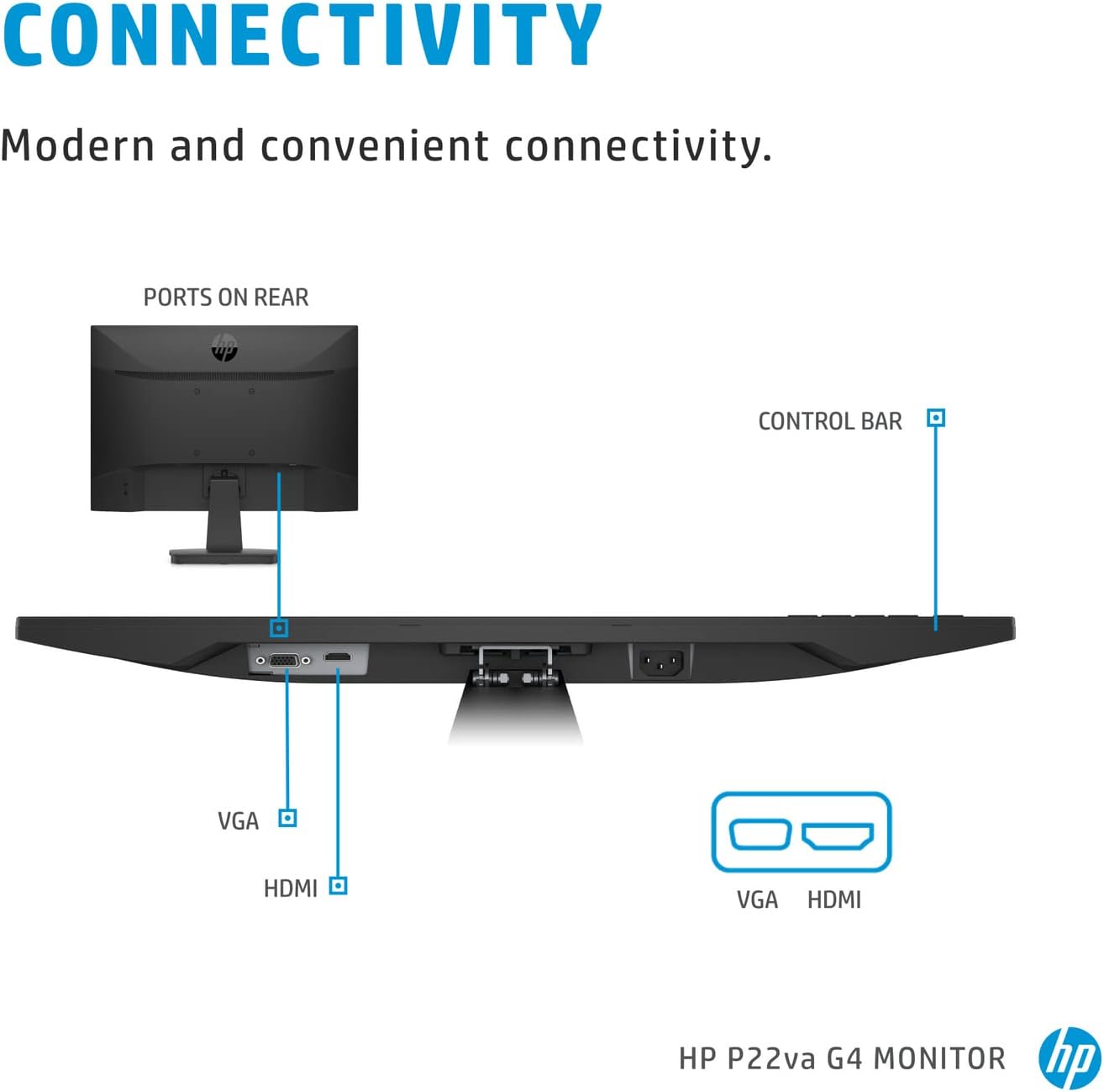 HP Newest P Series Business Monitor, 21.5" Full HD (1920 x 1080) Anti-Glare Display, Onscreen Control, Low Blue Light Mode, HDMI, VGA, VESA Mount, 1-Year Standard Warranty, Black