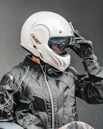 ILM Vintage Full Face Modular Motorcycle Helmet for Adults Men ATV UTV Snowmobile with 180° Reversible Chin Guard DOT Model-B707(Matte Black, L)