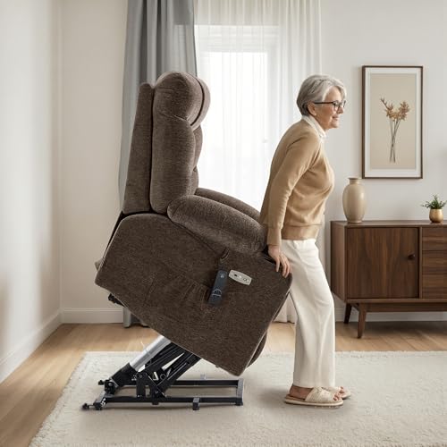 MCombo Power Lift Recliner Chair with Extended Footrest for Elderly People, Fabric 7287 (Navy Blue, Medium)