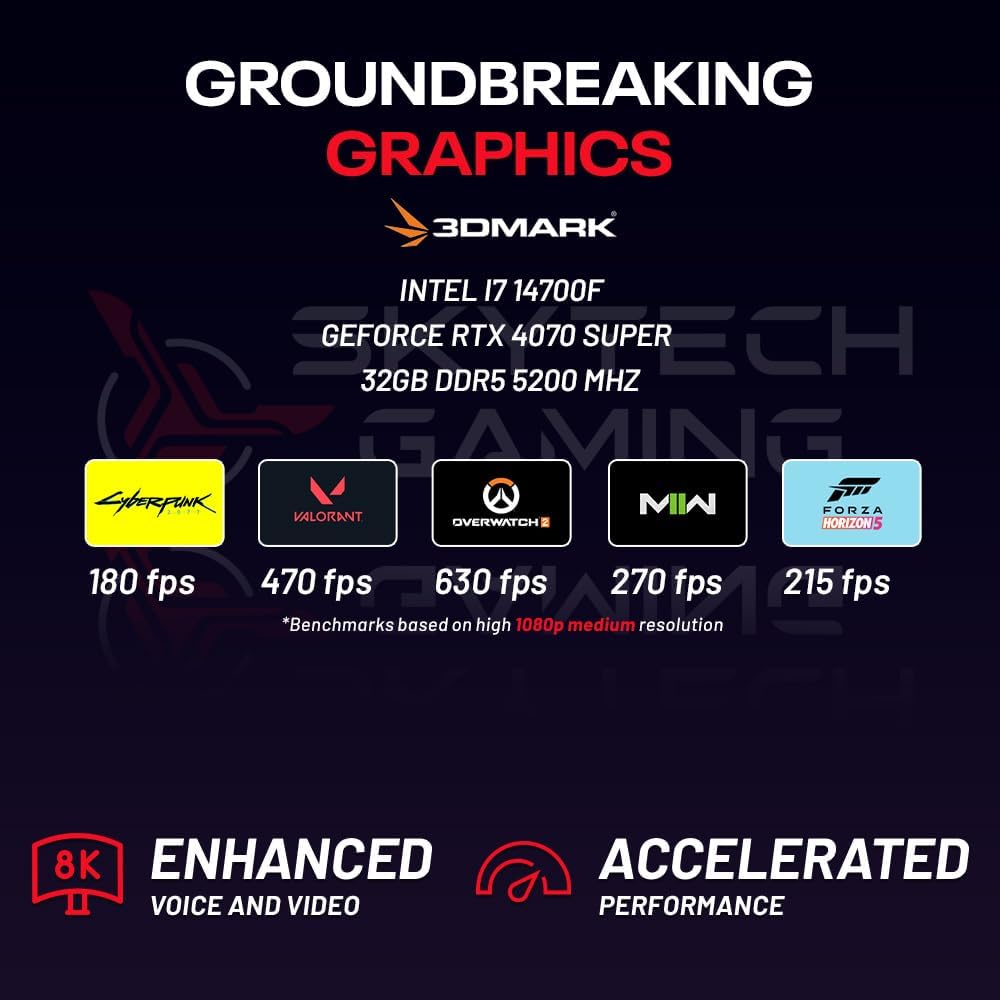 Skytech Omega Gaming PC, Intel i7 14700F 2.1 GHz, RTX 4070 Super 12GB GDDR6X, 1TB NVME Gen4, 32GB DDR5 RAM RGB, 750W Gold PSU, Wi-Fi, Win 11 Home
