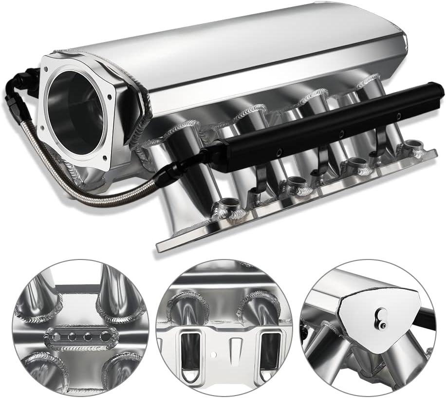 DEMOTOR PERFORMANCE Fabricated Intake Manifold 92mm High Profile LS1/LS2/LS6 Silver with MAP Sensor Port Fuel Rails