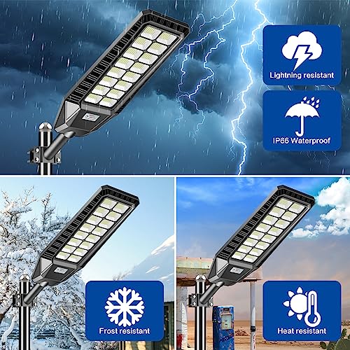 2 Pack 3200W Solar Street Lights Outdoor, Dusk to Dawn Street Lights Solar Powered with Motion Sensor Waterproof IP66 6500K Solar Parking Lot Lights for Yard, Garage