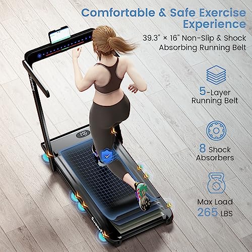 Goplus 2 in 1 Under Desk Treadmill, 2.25HP Superfit Folding Treadmill with Touch Panel Control, App Control, Remote Control, Bluetooth Speaker, Foldable Walking Treadmills for Home Office