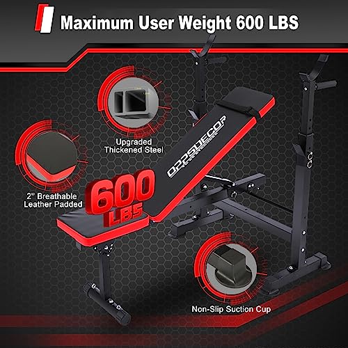 OPPSDECOR 6 in 1 660lbs Weight Bench Set with Squat Rack, Bench Press Set with Barbell Rack, Adjustable Incline Strength Training Workout Bench with Leg Developer Preacher Curl for Home Gym PXZXYX1