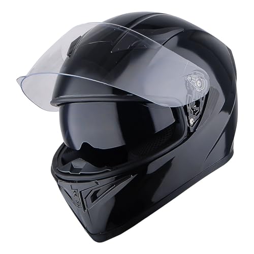 1Storm Motorcycle Full Face Dual Visor Helmet Bundle with Spoiler and Motorcycle Bluetooth Headset: HJK316 Matt Black