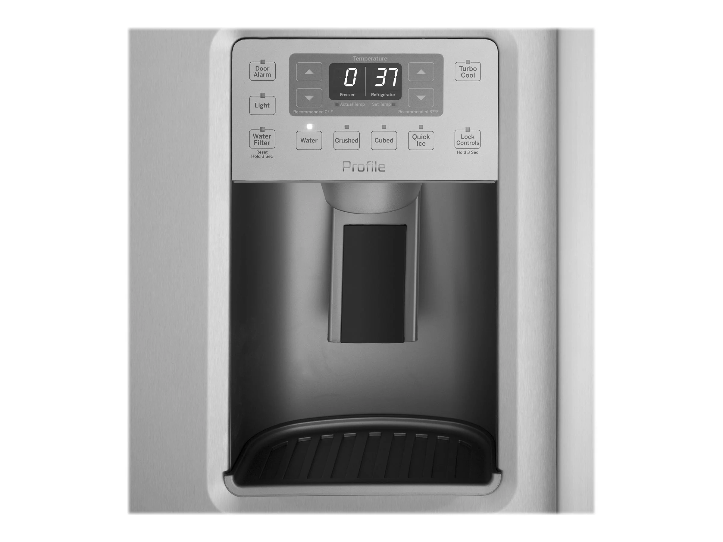 "GE Profile PSS28KSHSS - Refrigerator/freezer - side-by-side with water dispenser, ice dispenser - width: 35.7 in - depth: 36 in - height: 69.3 in - 28.4 cu. ft - stainless steel/dark gray"